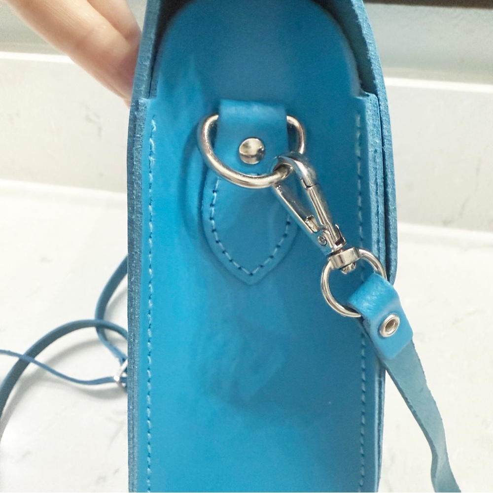 Cambridge Satchel Company Large Pushlock Crossbody Bag Blue Leather Handbag New - Picture 4 of 9